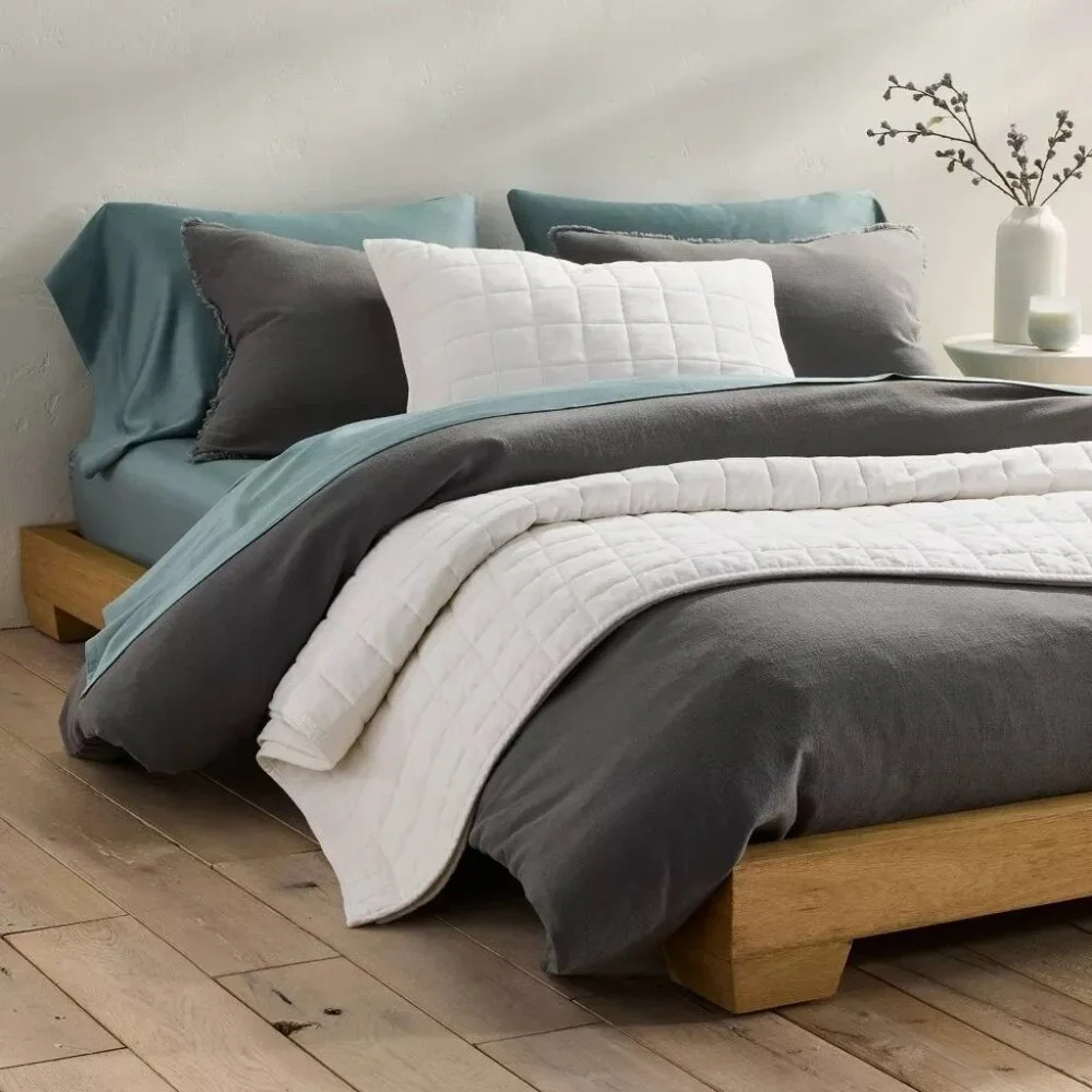 Casaluna Dark Gray Queen Size Heavyweight Duvet Cover Linen & Rayon COVER ONLY